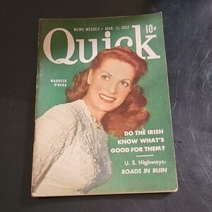 VINTAGE QUICK MAGAZINE with MAUREEN O' HARA on the COVER - MARCH 1952